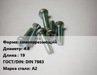 Винт самонарезающий 4.8х19 DIN 7983 Сталь: А2